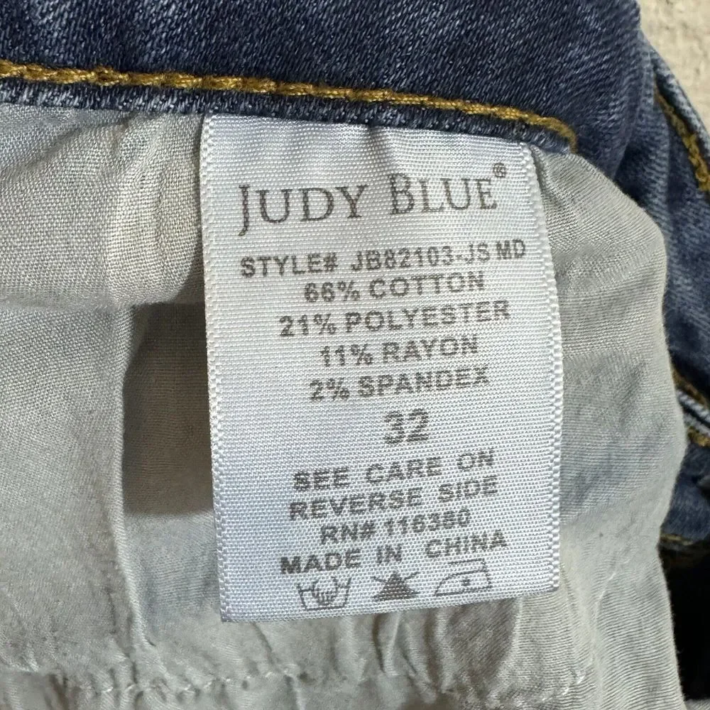 Judy Blue Jeans Womens 32 Blue Denim Relaxed Fit‎ Mid-Rise Skinny Crop